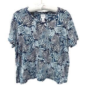CHICO’S | Blue Zebra Print Top Cotton Stretch Animal Graphic Tee | Size 2 Large